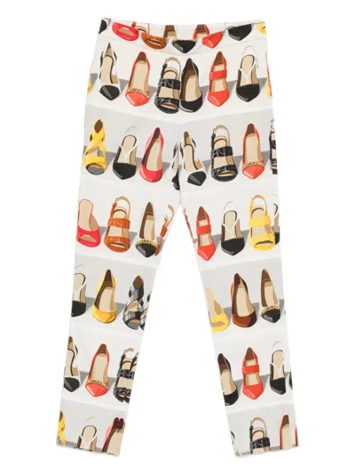Pre-owned Moschino Shoe-print Trousers In White