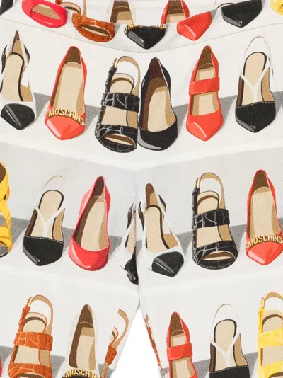 Pre-owned Moschino Shoe-print Trousers In White