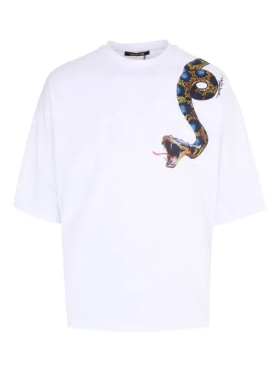Roberto Cavalli Snake-print T-shirt In White