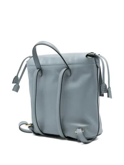 Fendi Leather Backpack Adjustable Straps Drawstring Top Handle In Blue