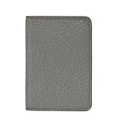 Maison Margiela Embossed Grainy-leather Card Holder In Gray