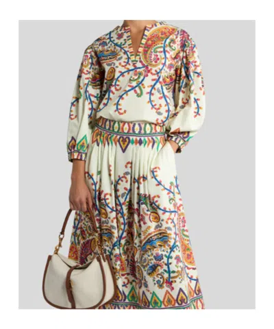 Etro Cotton Blouse With Placed Floral Paisley Print In Brown