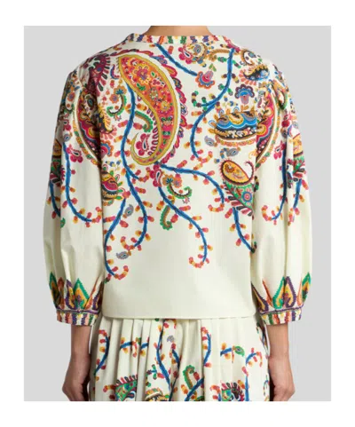 Etro Cotton Blouse With Placed Floral Paisley Print In Brown