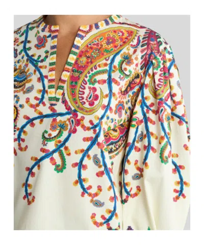 Etro Cotton Blouse With Placed Floral Paisley Print In Brown