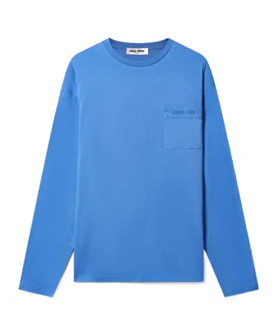 Miu Miu Long-sleeved T-shirt In Blue