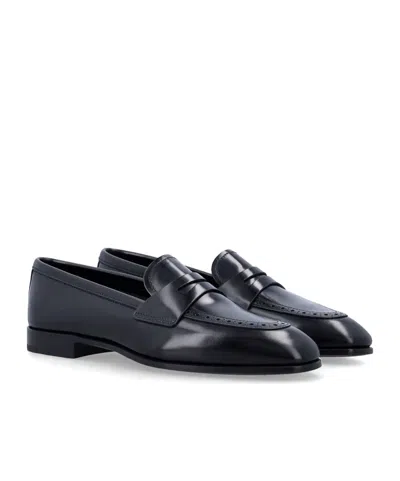 Church's Onyx Polished Fumé Leather Loafers In Black