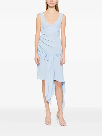 Attico V-neck Draped Mini Dress In Blue