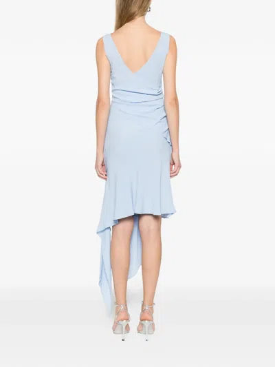 Attico V-neck Draped Mini Dress In Blue