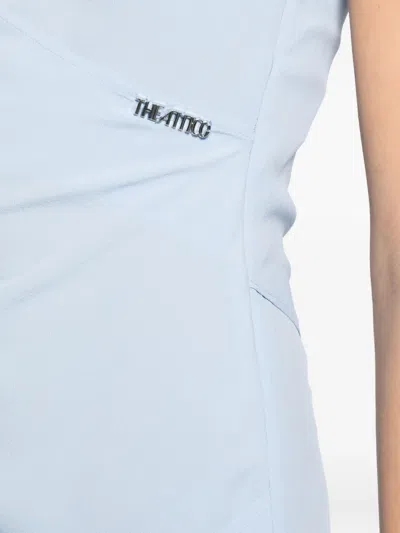 Attico V-neck Draped Mini Dress In Blue