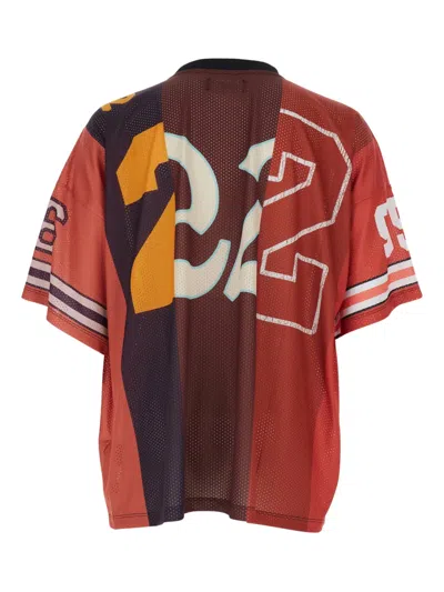 Amiri Men Red T-shirt With Maxi Graphic Print And V Neck In Tech Fabric Man In Red