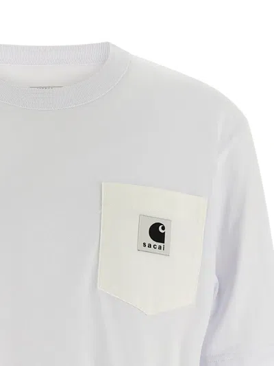 Sacai X Carhartt Wip Logo-patch T-shirt In White