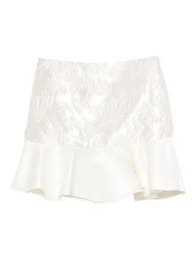 Ganni Cloqué Ruffled Mini Skirt In White
