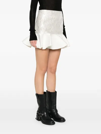 Ganni Cloqué Ruffled Mini Skirt In White