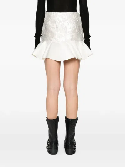 Ganni Cloqué Ruffled Mini Skirt In White