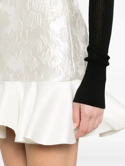 Ganni Cloqué Ruffled Mini Skirt In White