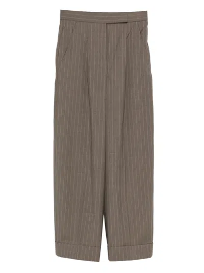 Max Mara Mxmmanetta Pinstriped Pleated Trousers In Brown