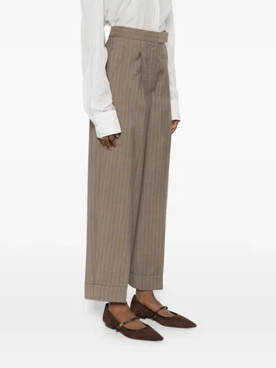 Max Mara Mxmmanetta Pinstriped Pleated Trousers In Brown