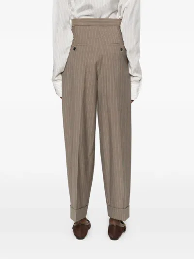 Max Mara Mxmmanetta Pinstriped Pleated Trousers In Brown