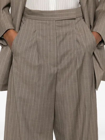 Max Mara Mxmmanetta Pinstriped Pleated Trousers In Brown