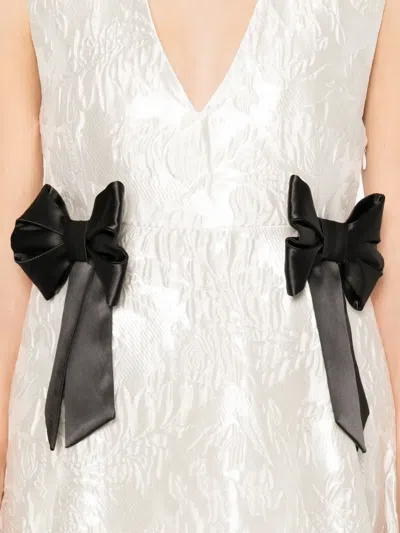 Ganni Bow V-neck Midi Dress In Neutral