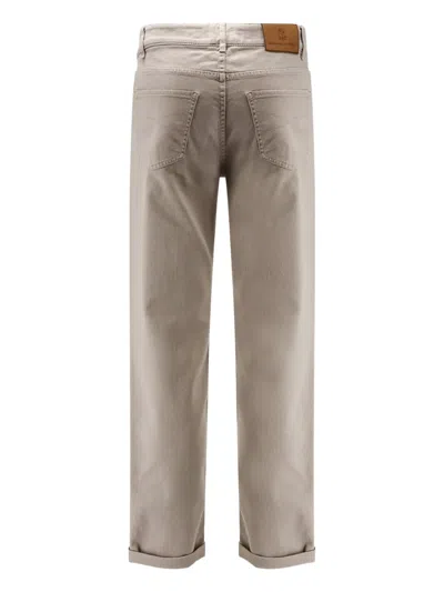 Brunello Cucinelli Logo-embroidered Five-pockets Trousers In Neutral