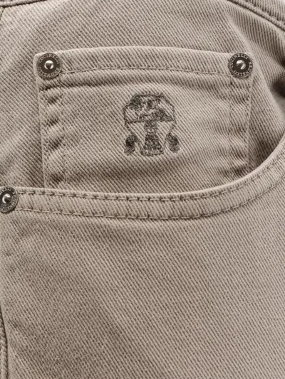 Brunello Cucinelli Logo-embroidered Five-pockets Trousers In Neutral