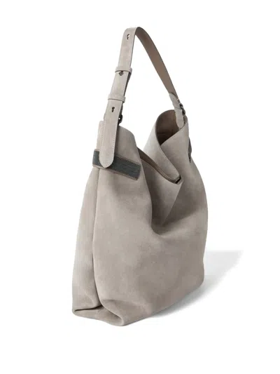 Brunello Cucinelli Monili-detail Suede Tote Bag In Gray