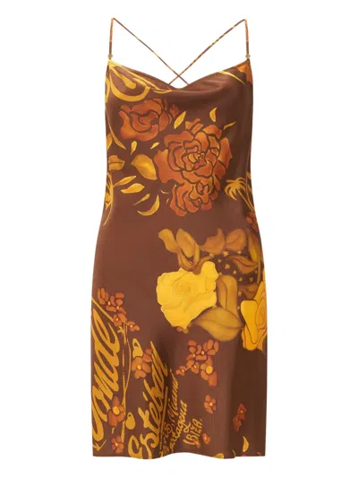 Donde Esteban Veranera Floral-print Mini Dress In Brown