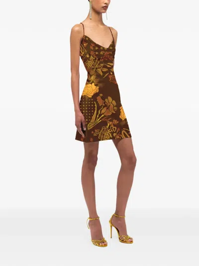Donde Esteban Veranera Floral-print Mini Dress In Brown