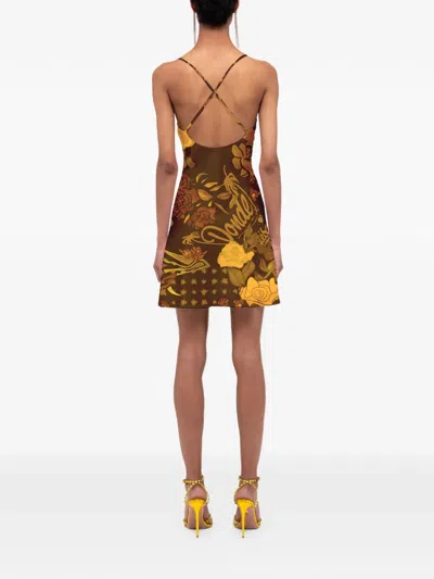 Donde Esteban Veranera Floral-print Mini Dress In Brown