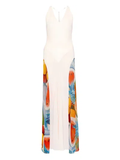 Donde Esteban V-neck Printed Maxi Dress In White