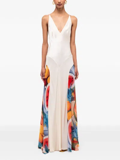 Donde Esteban V-neck Printed Maxi Dress In White