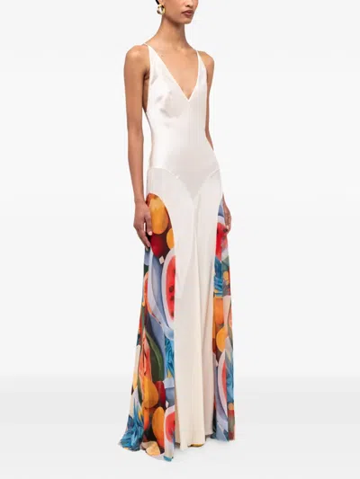 Donde Esteban V-neck Printed Maxi Dress In White