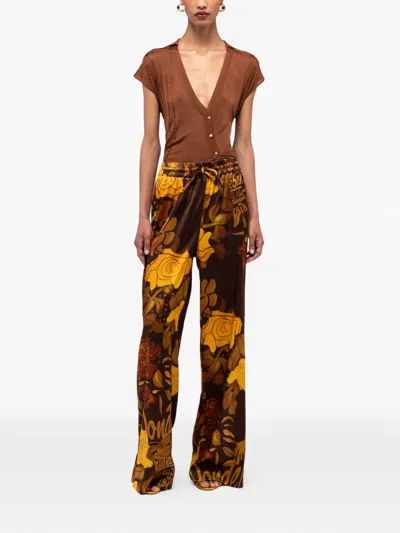 Donde Esteban Veranera Drawstring Floral Trousers In Brown