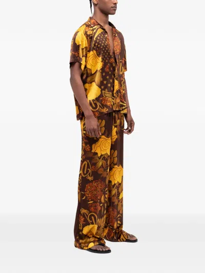 Donde Esteban Veranera Drawstring Floral Trousers In Brown