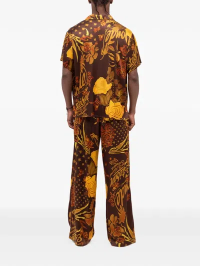 Donde Esteban Veranera Drawstring Floral Trousers In Brown