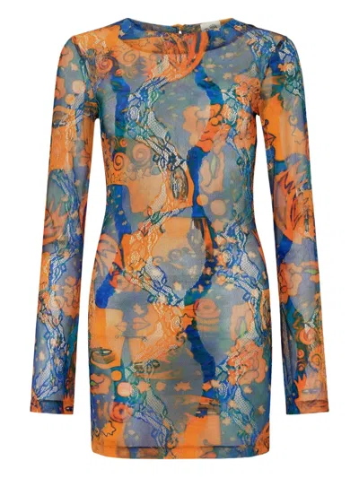 Donde Esteban El Beso Mesh Mini Dress In Blue