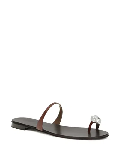 Giuseppe Zanotti Brown Calf Leather Bos Taurus Flat Sandals In Animal Print
