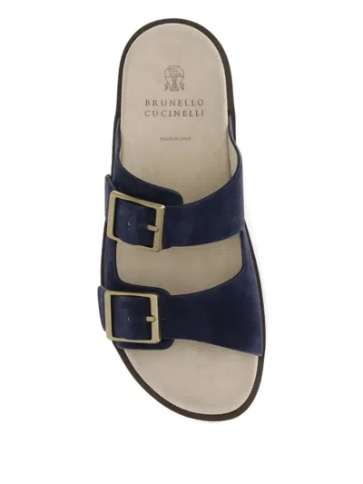 Brunello Cucinelli Buckled Strap Sandals In Blue