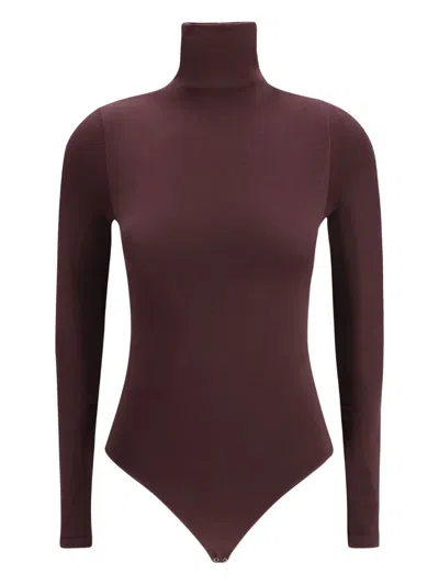 Wolford Turtleneck Long-sleeve Bodysuit In Brown