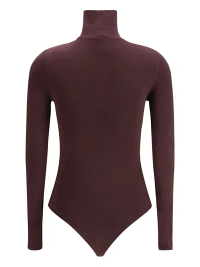 Wolford Turtleneck Long-sleeve Bodysuit In Brown