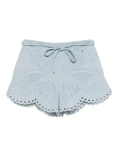 Zimmermann Daylight Eyelet Drawstring Shorts In Blue