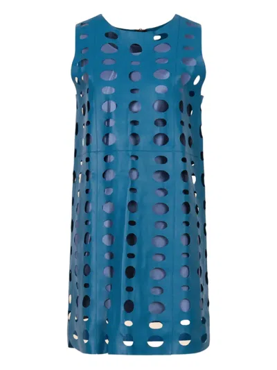 Marni Circular Cut-out Sleeveless Mini Dress In Blue