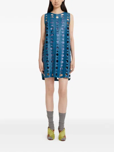 Marni Circular Cut-out Sleeveless Mini Dress In Blue