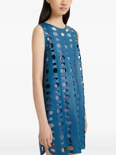 Marni Circular Cut-out Sleeveless Mini Dress In Blue