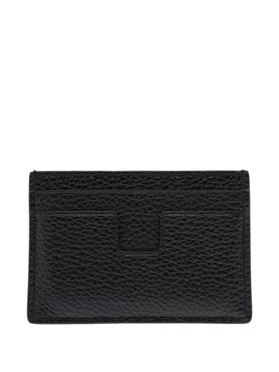 Tom Ford Black Card Holder With Embossed Logo Lettering On The Front In Grained Leather Man In Black