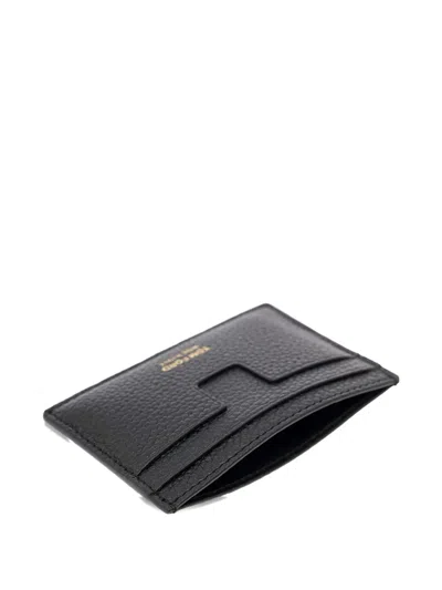 Tom Ford Black Card Holder With Embossed Logo Lettering On The Front In Grained Leather Man In Black