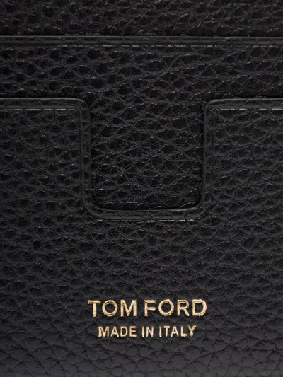 Tom Ford Black Card Holder With Embossed Logo Lettering On The Front In Grained Leather Man In Black