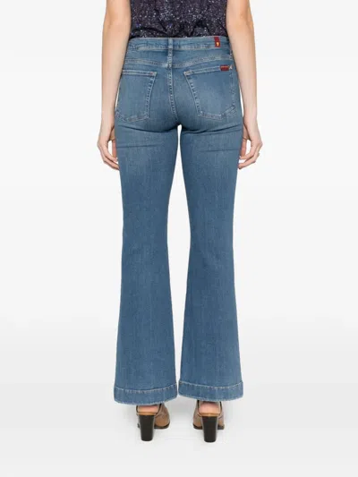 7 For All Mankind Womens Oceanstone Modern Dojo Tailorless Stretch-denim Jeans In Blue