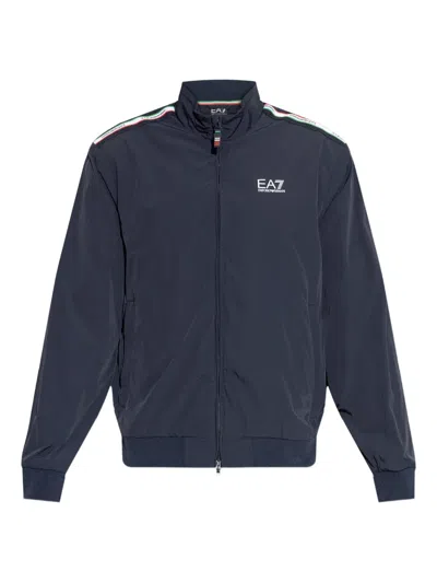Ea7 Zip-fastening Striped Jacket In Blue